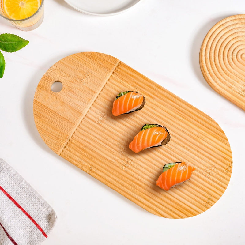 Ribbed Capsule Bamboo Zen Garden Serving Platter 15 Inch Nestasia