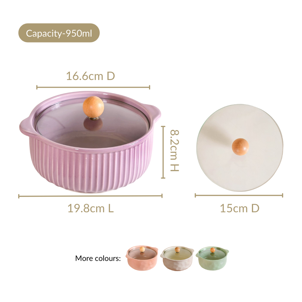 Ribbed Multifunctional Serving Bowl With Lid 950ml Nestasia