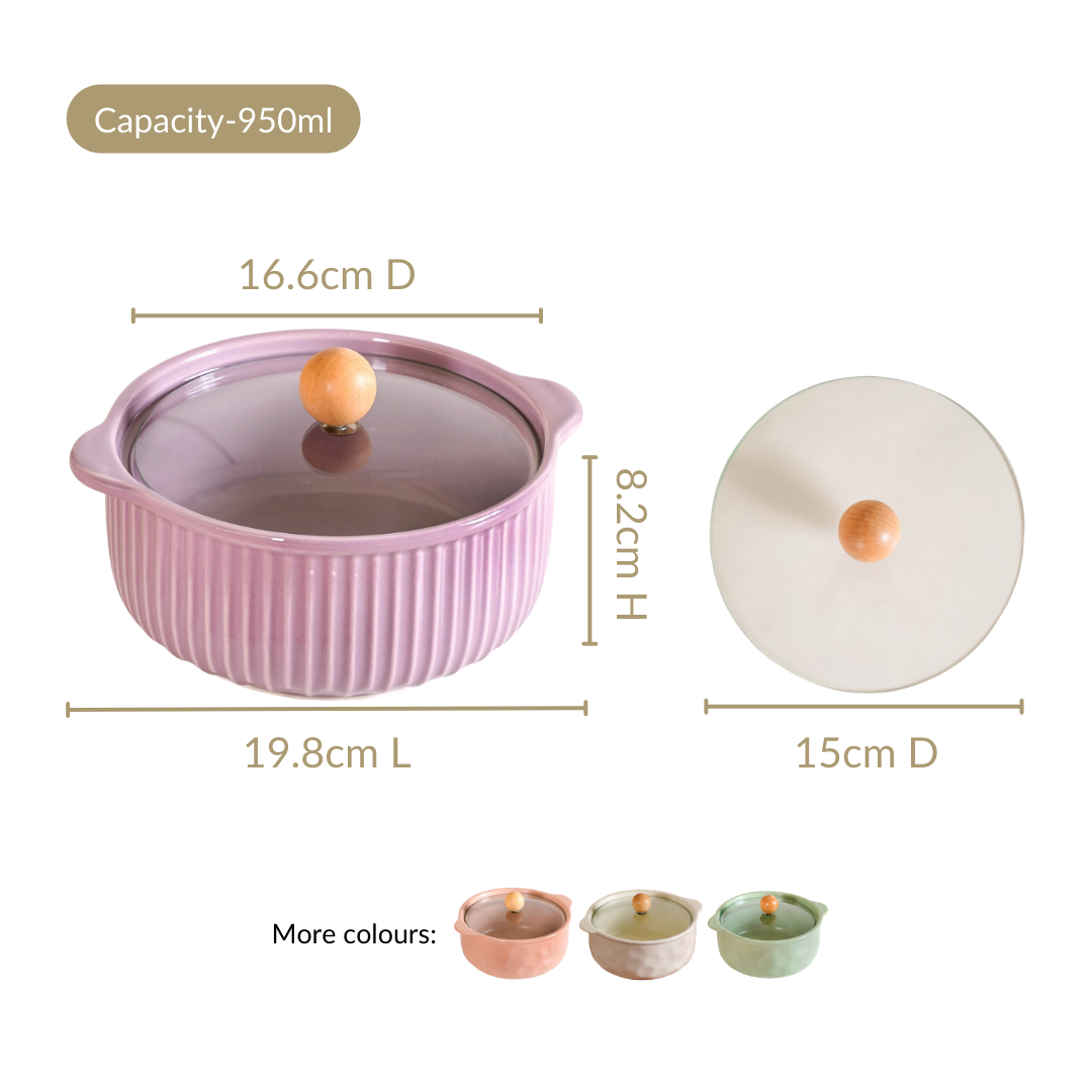 Ribbed Multifunctional Serving Bowl With Lid 950ml Nestasia