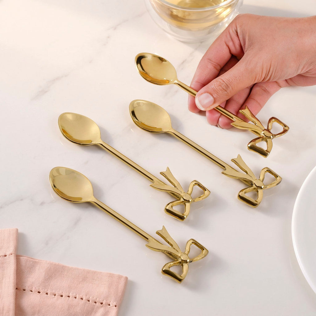Ribbon Charm Stainless Steel Tea Spoon Set Of 4 Nestasia