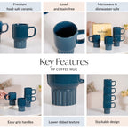 Ribelle Ceramic Stackable Mug Set Of 4 Deep Blue 270ml Nestasia