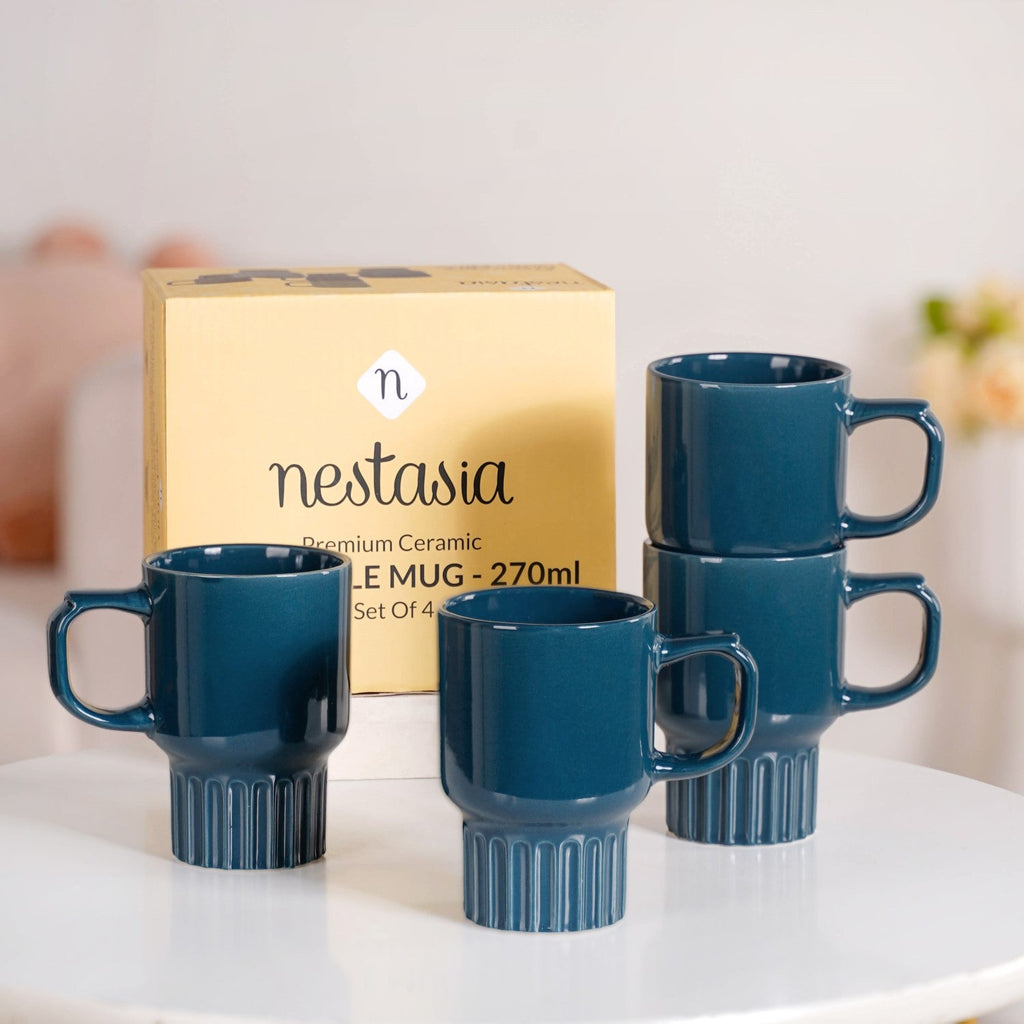 Ribelle Ceramic Stackable Mug Set Of 4 Deep Blue 270ml Nestasia