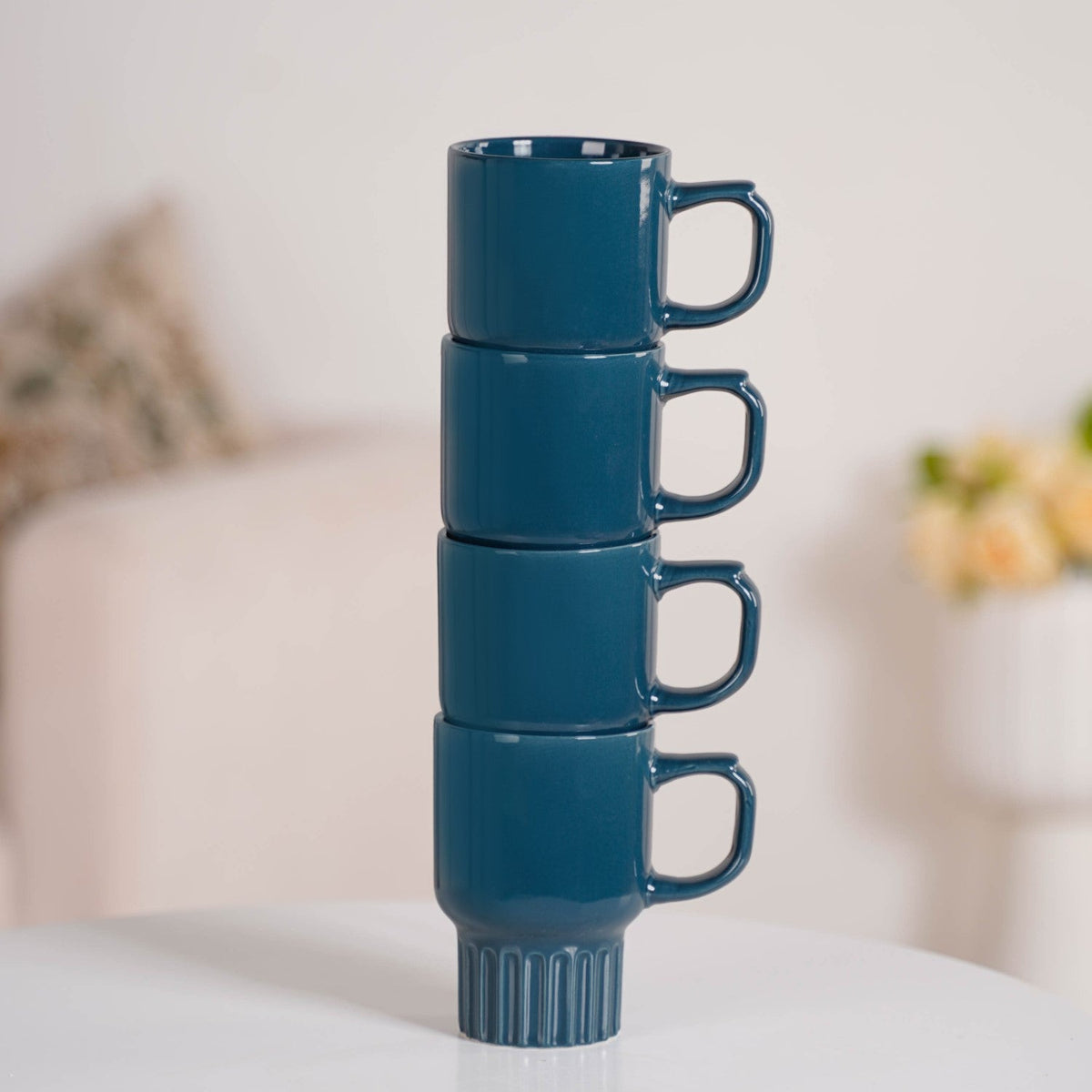 Ribelle Ceramic Stackable Mug Set Of 4 Deep Blue 270ml Nestasia