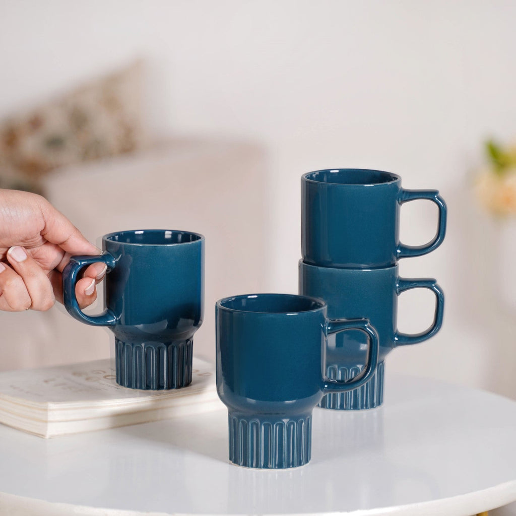 Ribelle Ceramic Stackable Mug Set Of 4 Deep Blue 270ml Nestasia