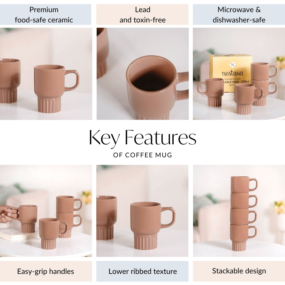 Ribelle Ceramic Stackable Mug Set Of 4 Dusty Pink 270ml Nestasia