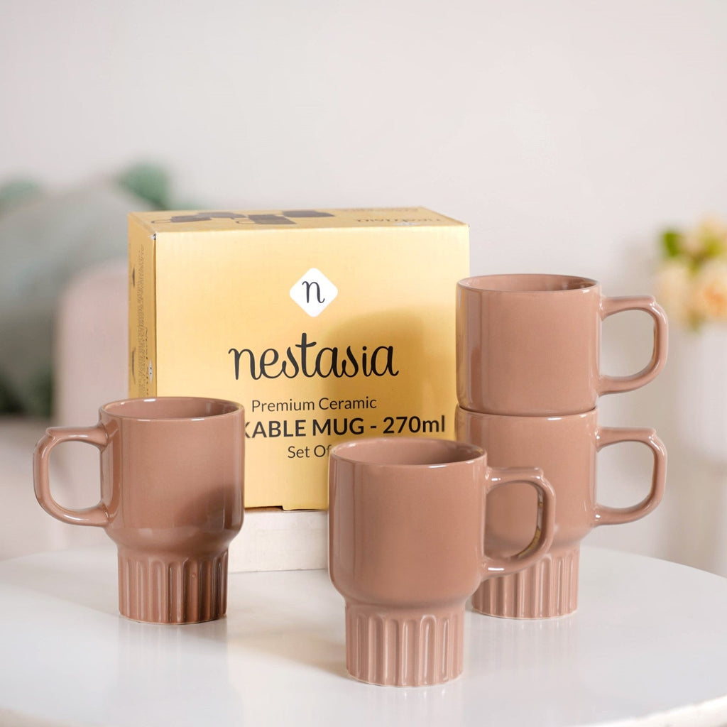 Ribelle Ceramic Stackable Mug Set Of 4 Dusty Pink 270ml Nestasia