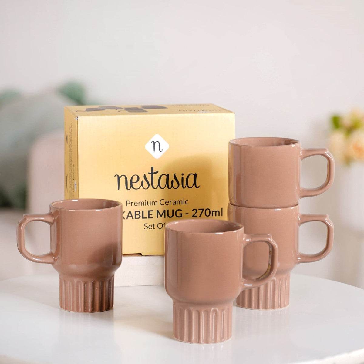 Ribelle Ceramic Stackable Mug Set Of 4 Dusty Pink 270ml Nestasia