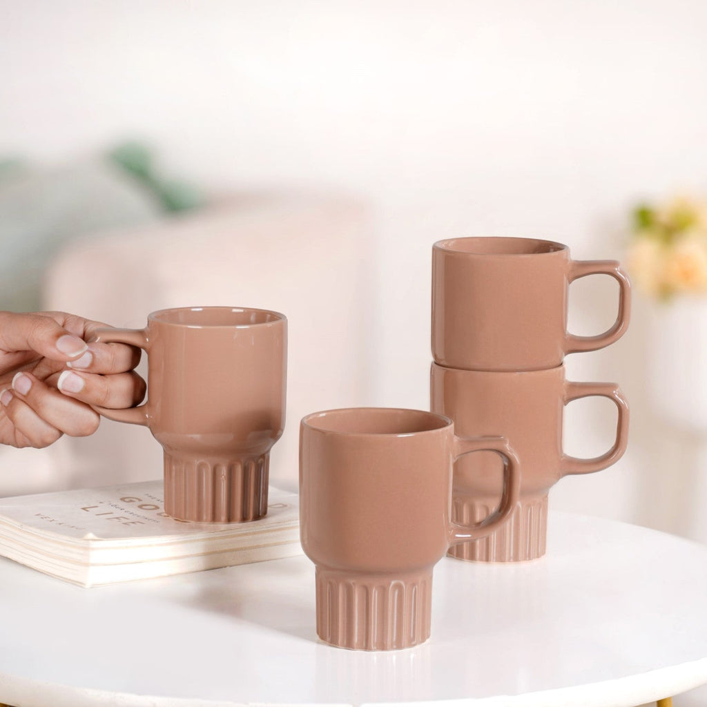 Ribelle Ceramic Stackable Mug Set Of 4 Dusty Pink 270ml Nestasia