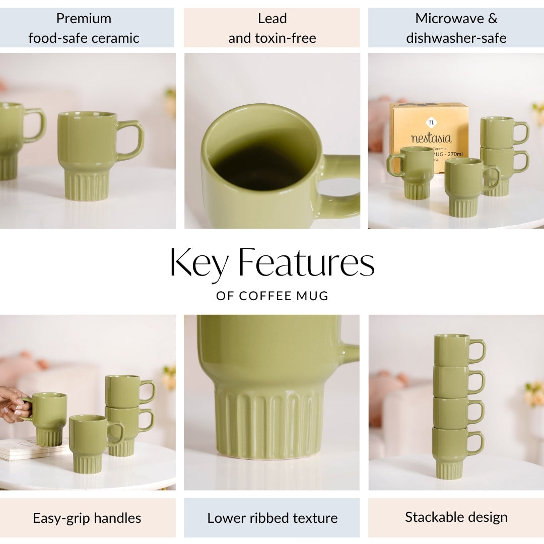 Ribelle Ceramic Stackable Mug Set Of 4 Olive Green 270ml Nestasia