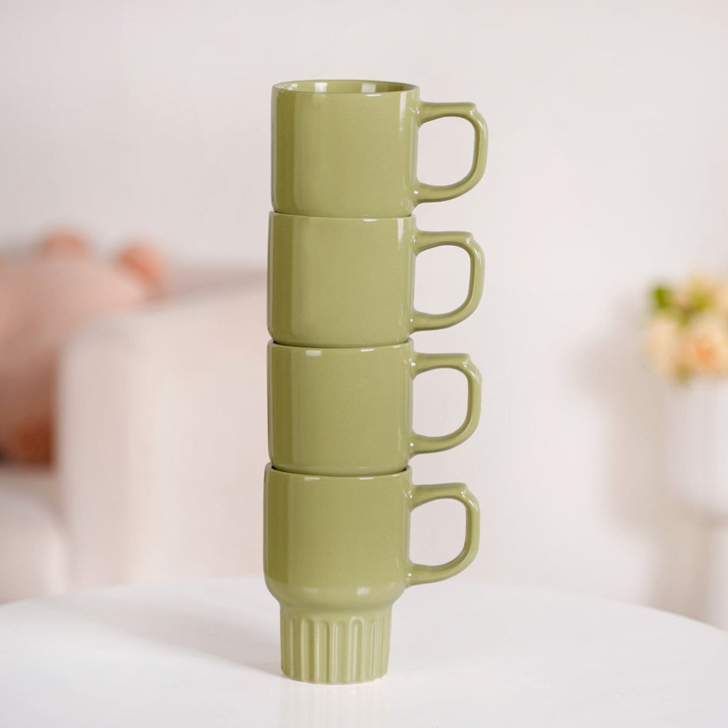 Ribelle Ceramic Stackable Mug Set Of 4 Olive Green 270ml Nestasia