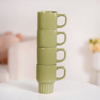 Ribelle Ceramic Stackable Mug Set Of 4 Olive Green 270ml Nestasia