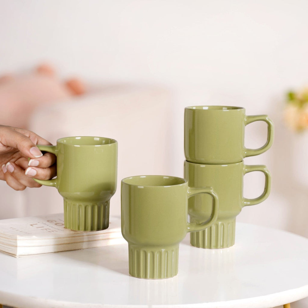 Ribelle Ceramic Stackable Mug Set Of 4 Olive Green 270ml Nestasia