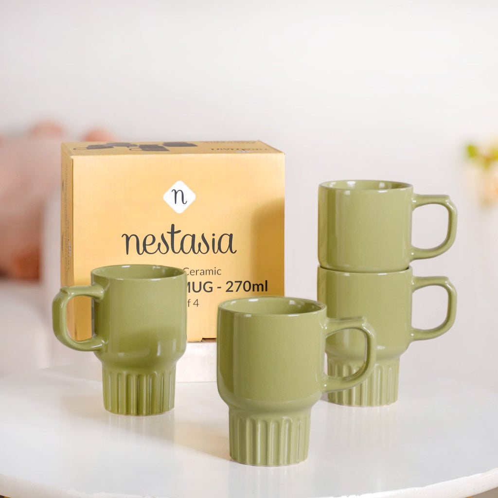 Ribelle Ceramic Stackable Mug Set Of 4 Olive Green 270ml Nestasia