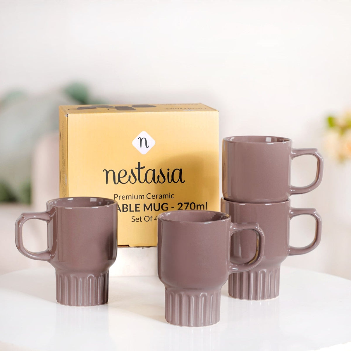 Ribelle Ceramic Stackable Mug Set Of 4 Taupe 270ml Nestasia