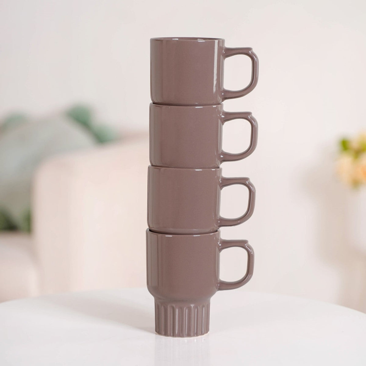 Ribelle Ceramic Stackable Mug Set Of 4 Taupe 270ml Nestasia
