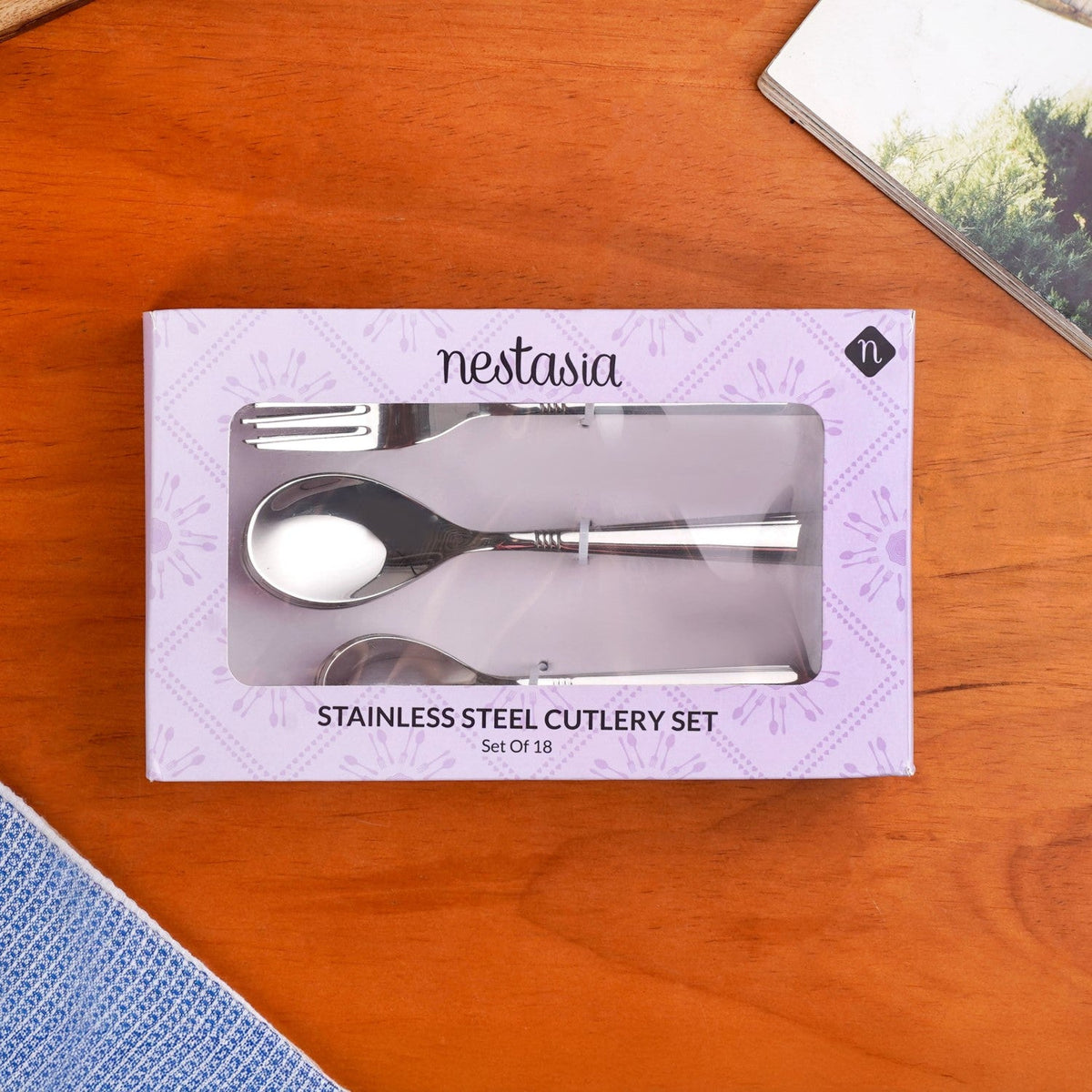 Ring Cut Stainless Steel Flatware Set Of 18 Nestasia