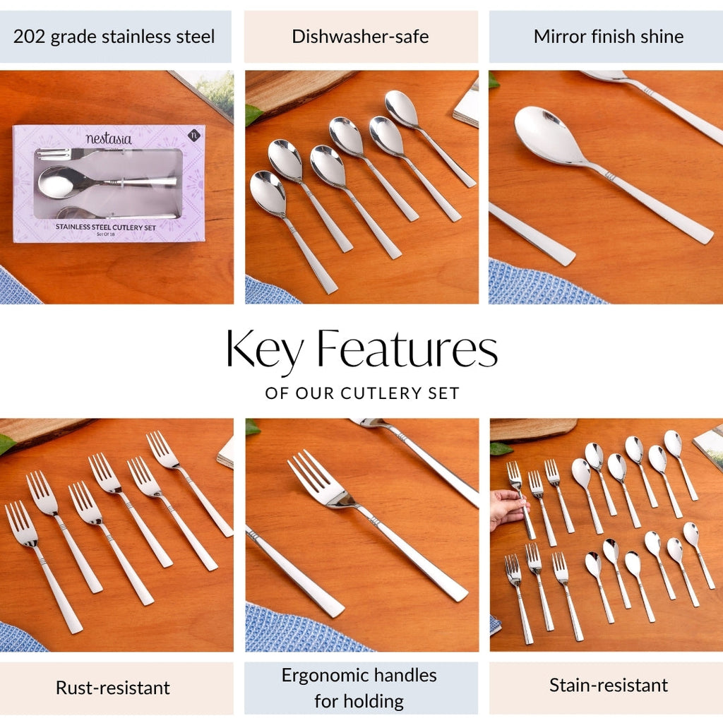 Ring Cut Stainless Steel Flatware Set Of 18 Nestasia