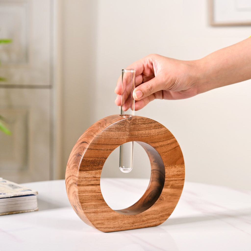 Ring Table Top Test Tube Wooden Vase Nestasia