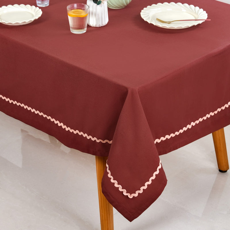 Madeline 6 Seater Cotton Tablecloth With Rick Rack Maroon 209x160cm Nestasia