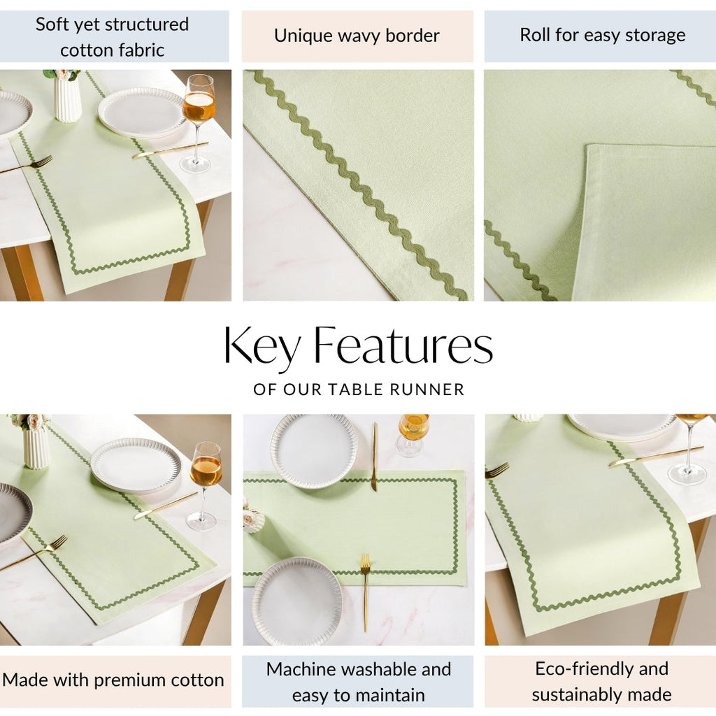 Isabelle 6 Seater Table Runner Green 183x36cm Nestasia