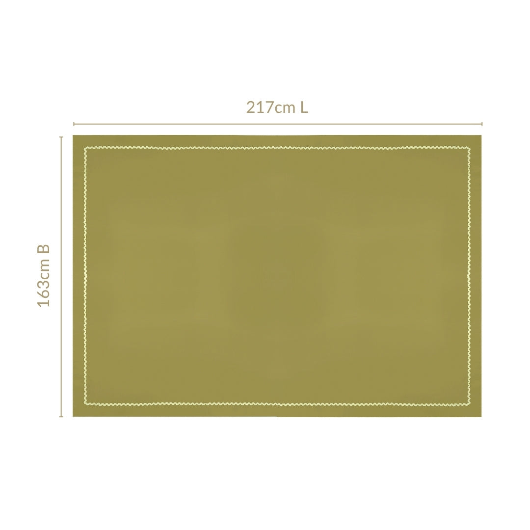 Isabelle Rick Rack Green 6 Seater Cotton Table Cloth 217x163cm Nestasia