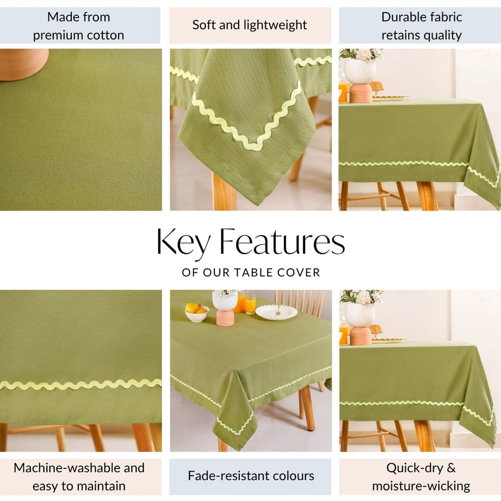 Isabelle Rick Rack Green 6 Seater Cotton Table Cloth 217x163cm Nestasia