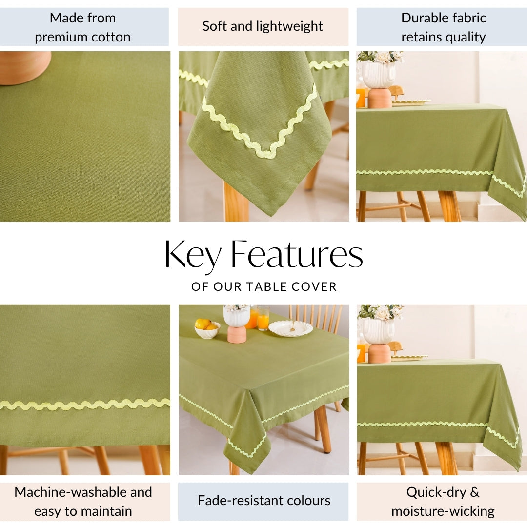 Isabelle Rick Rack Green 6 Seater Cotton Table Cloth 217x163cm Nestasia