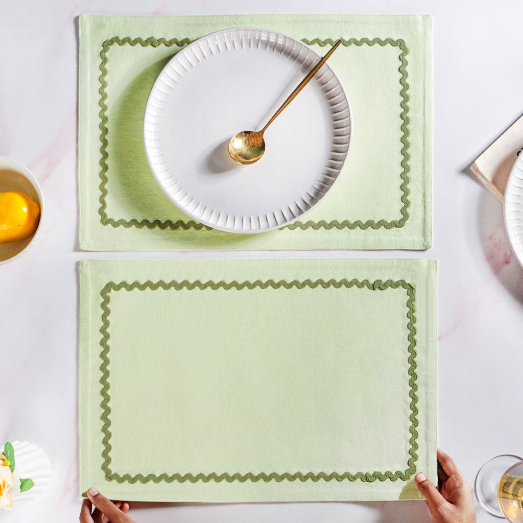Isabelle Rick Rack Green Cotton Placemat Set Of 4 Nestasia