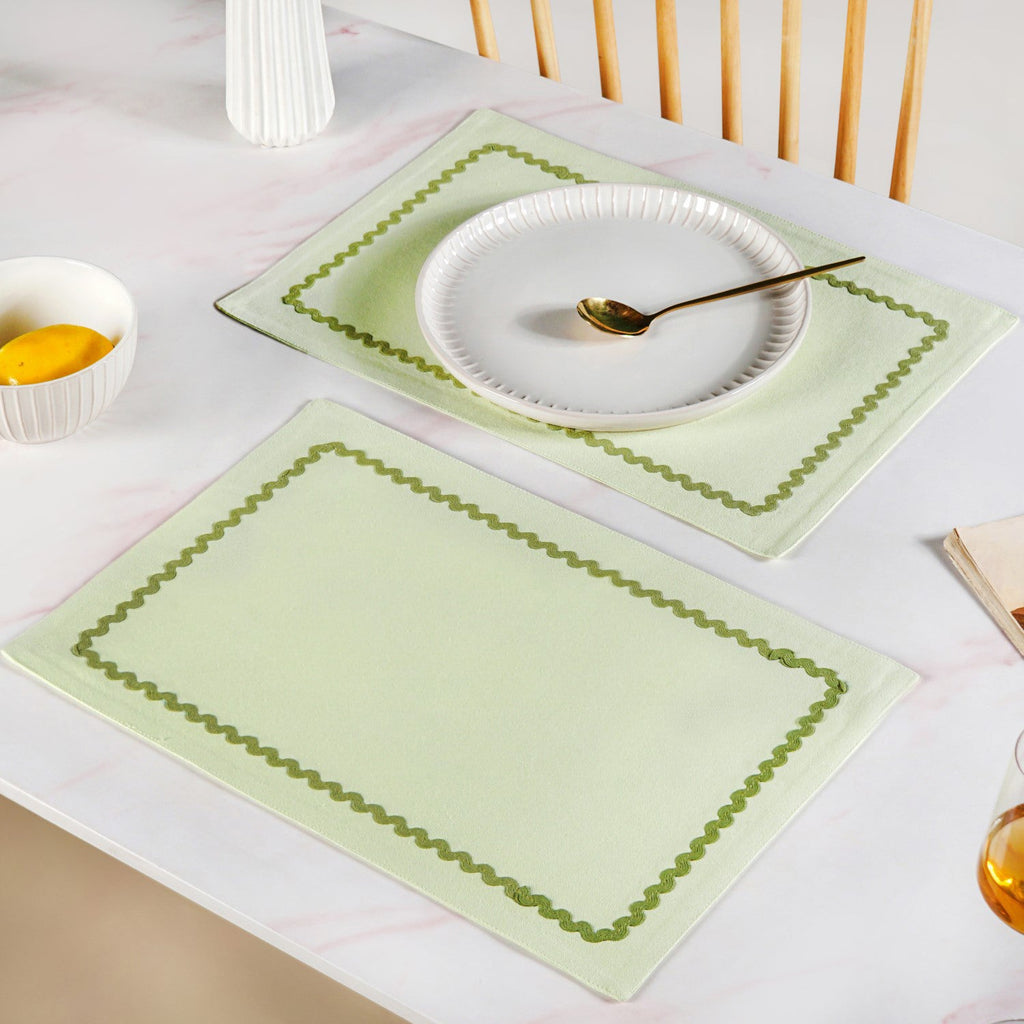 Isabelle Rick Rack Green Cotton Placemat Set Of 4 Nestasia