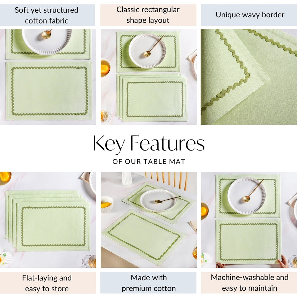 Isabelle Rick Rack Green Cotton Placemat Set Of 4 Nestasia