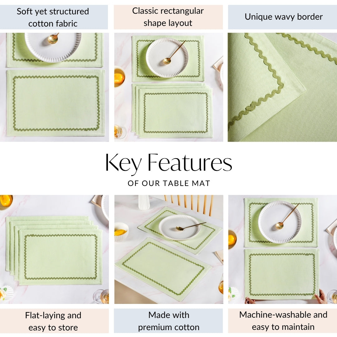 Isabelle Rick Rack Green Cotton Placemat Set Of 4 Nestasia