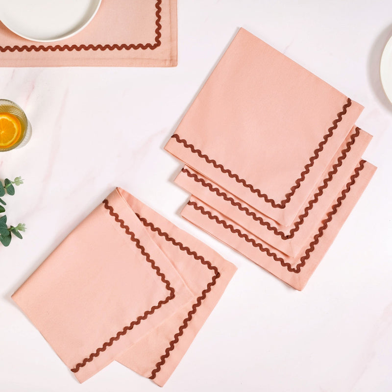 Madeline Peach Cotton Napkin Set Of 4 With Rick Rack Nestasia