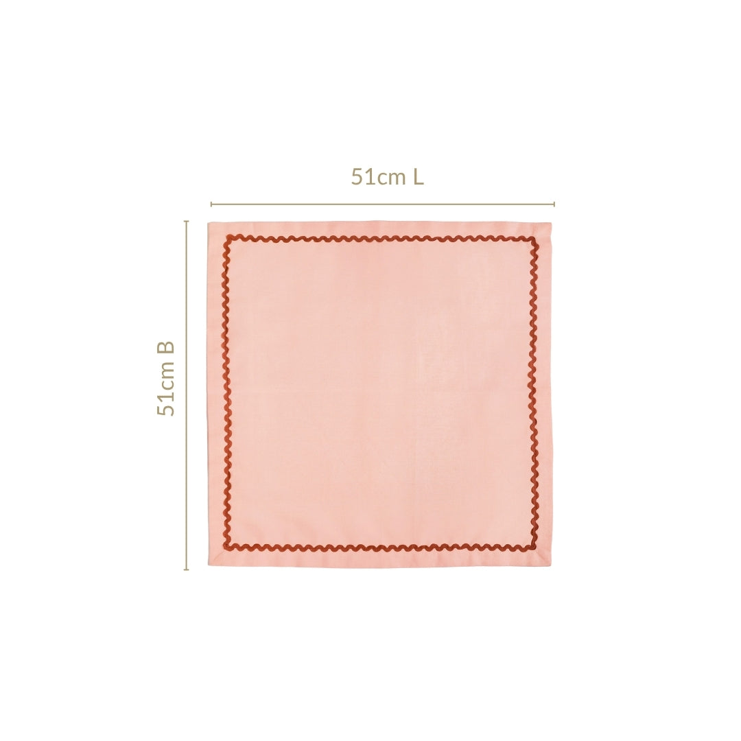 Madeline Peach Cotton Napkin Set Of 6 With Rick Rack Nestasia