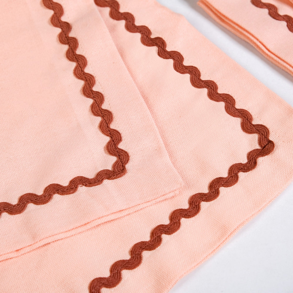 Madeline Peach Cotton Napkin Set Of 6 With Rick Rack Nestasia