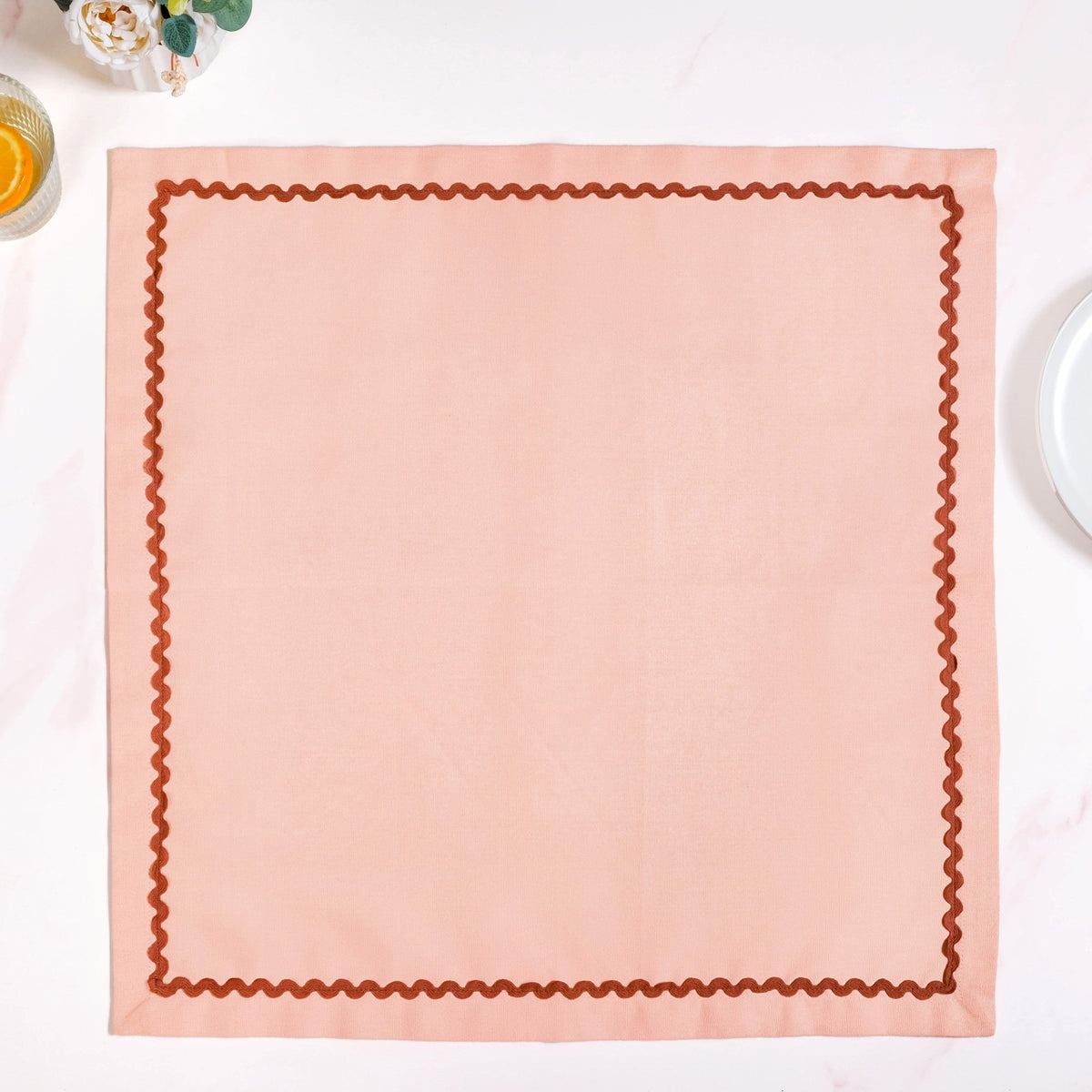 Madeline Peach Cotton Napkin Set Of 6 With Rick Rack Nestasia