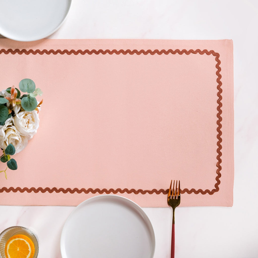 Madeline Rick Rack Cotton Table Runner Peach 183x36cm Nestasia