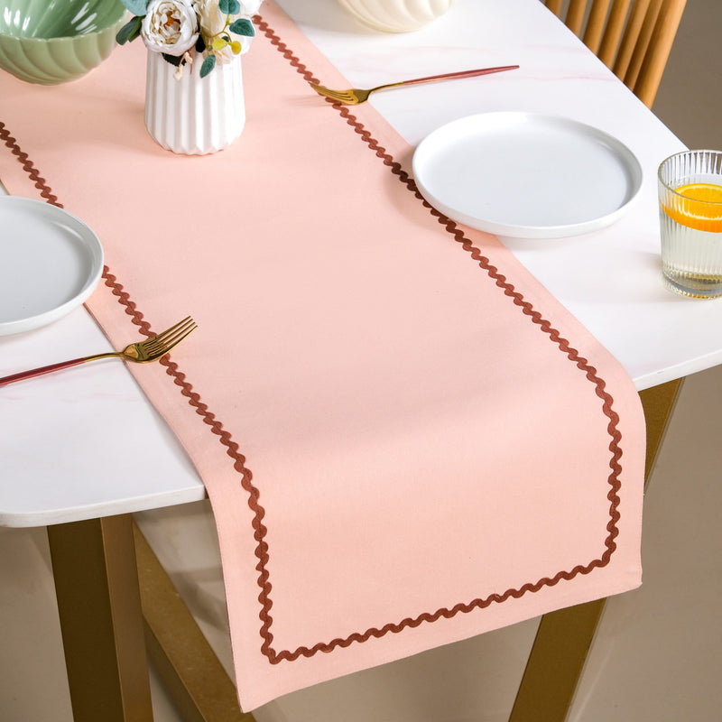 Madeline Rick Rack Cotton Table Runner Peach 183x36cm Nestasia