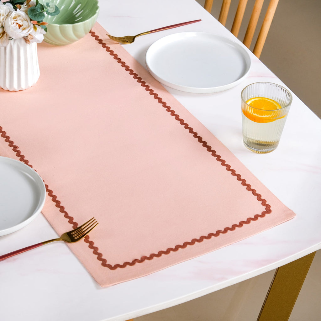 Madeline Rick Rack Cotton Table Runner Peach 183x36cm Nestasia