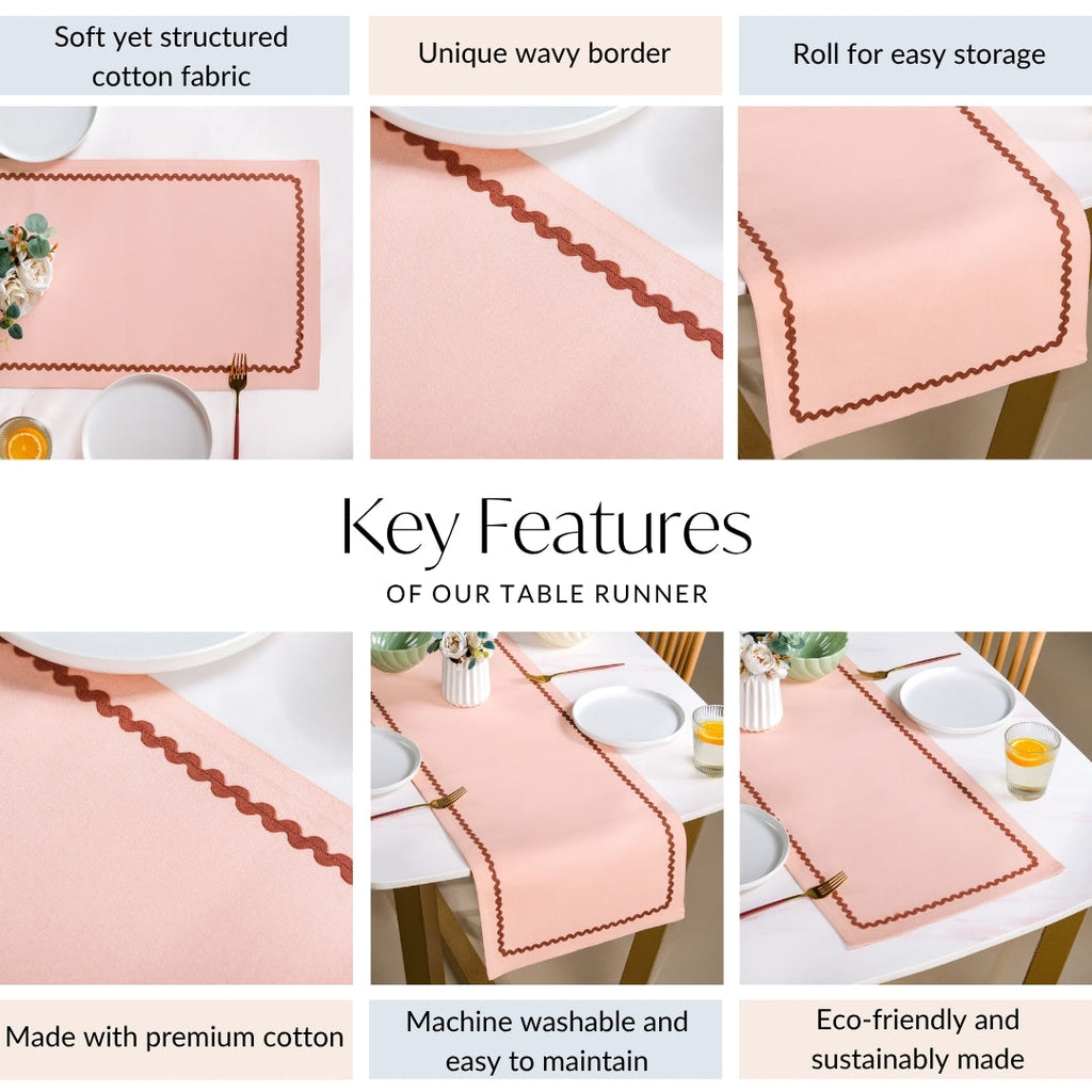 Madeline Rick Rack Cotton Table Runner Peach 183x36cm Nestasia