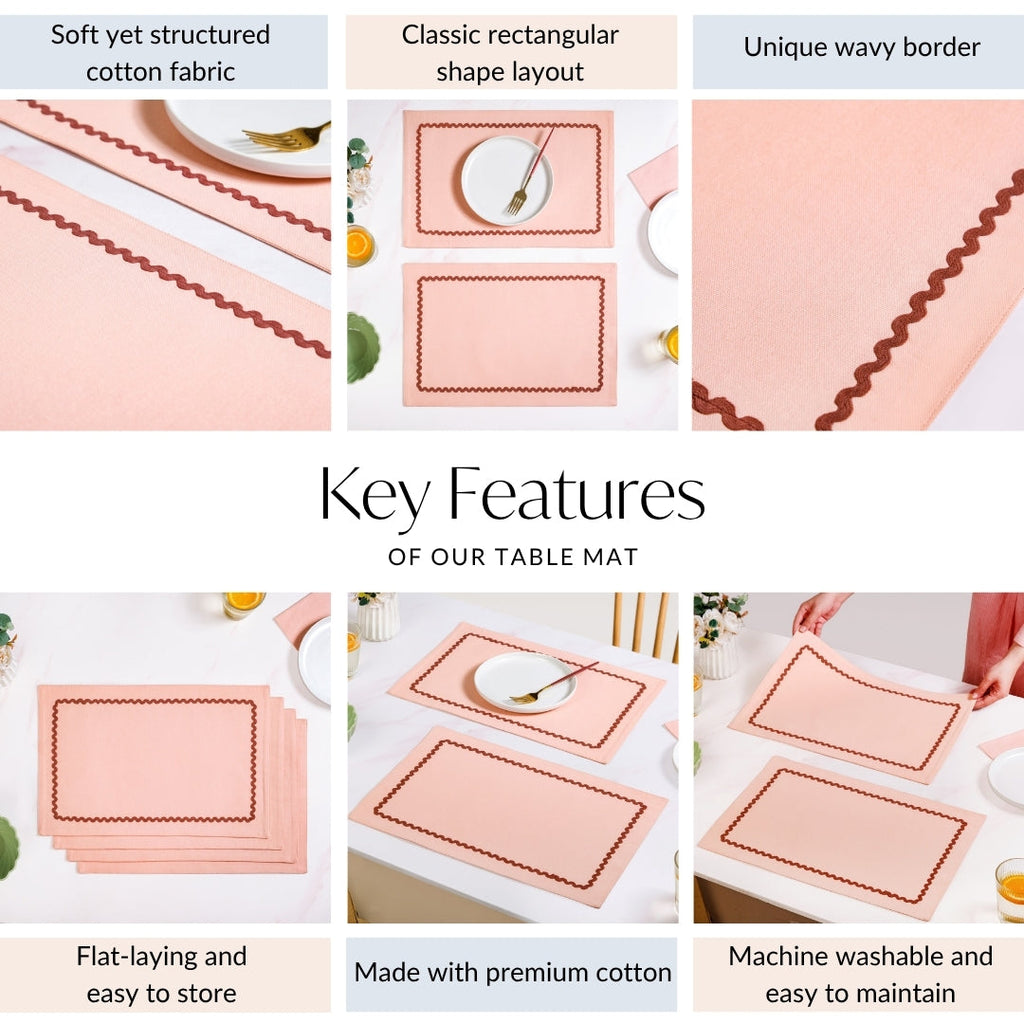 Madeline Peach Set Of 4 Reversible Cotton Placemats Nestasia