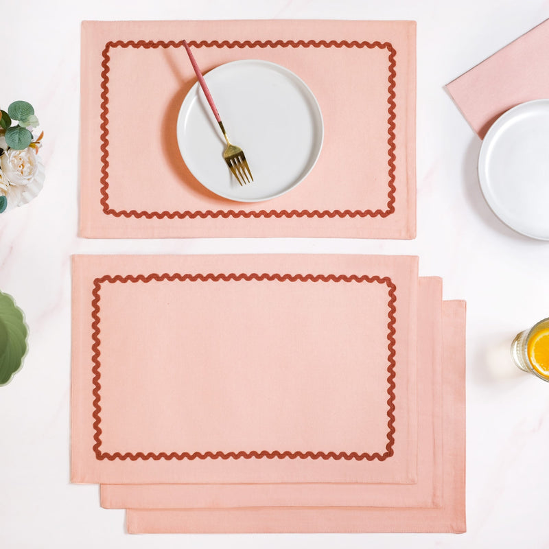 Madeline Peach Set Of 4 Reversible Cotton Placemats Nestasia