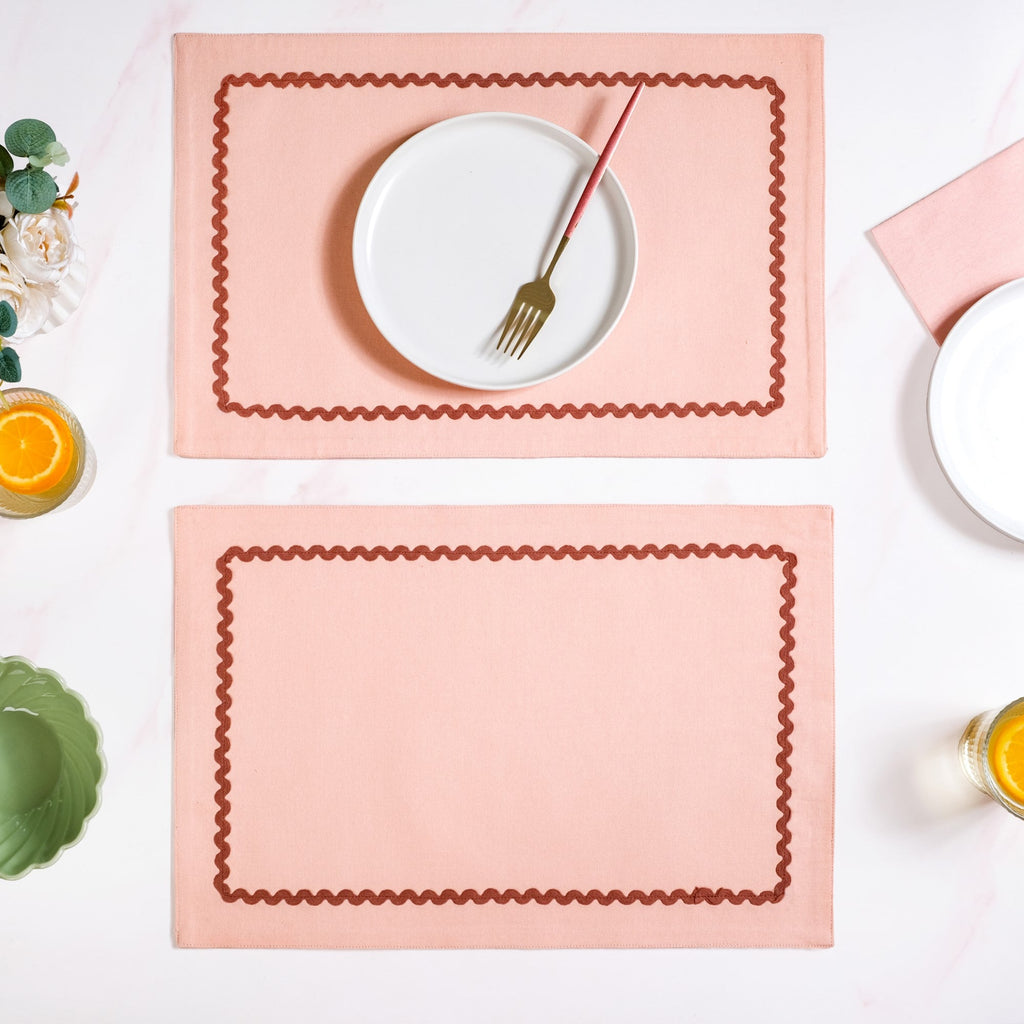 Madeline Peach Set Of 4 Reversible Cotton Placemats Nestasia