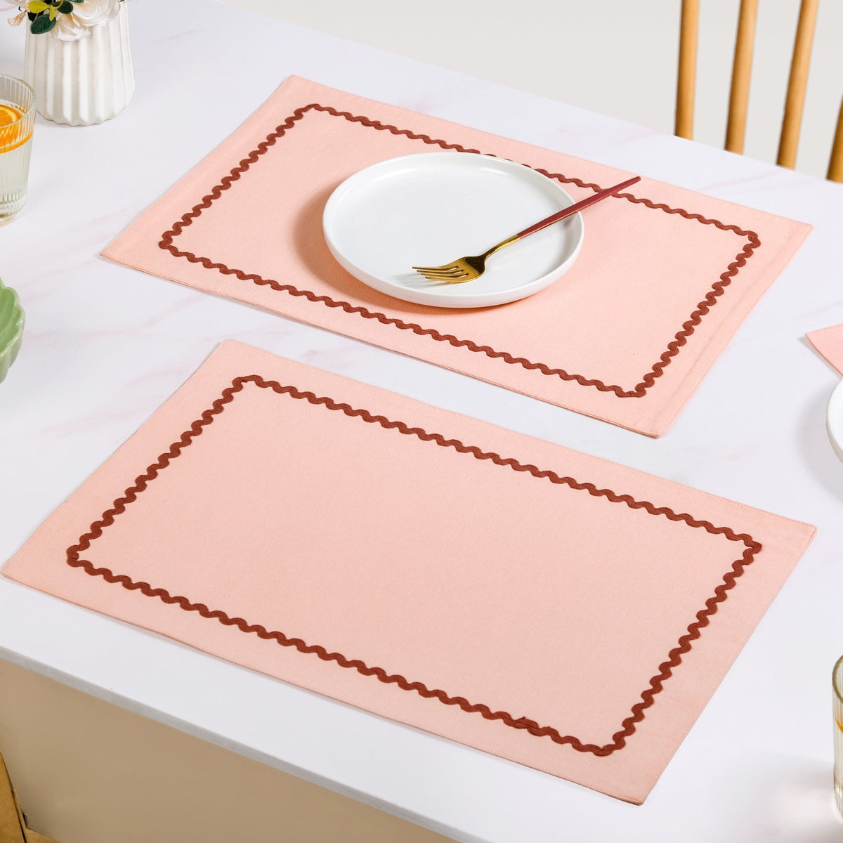 Madeline Peach Set Of 4 Reversible Cotton Placemats Nestasia