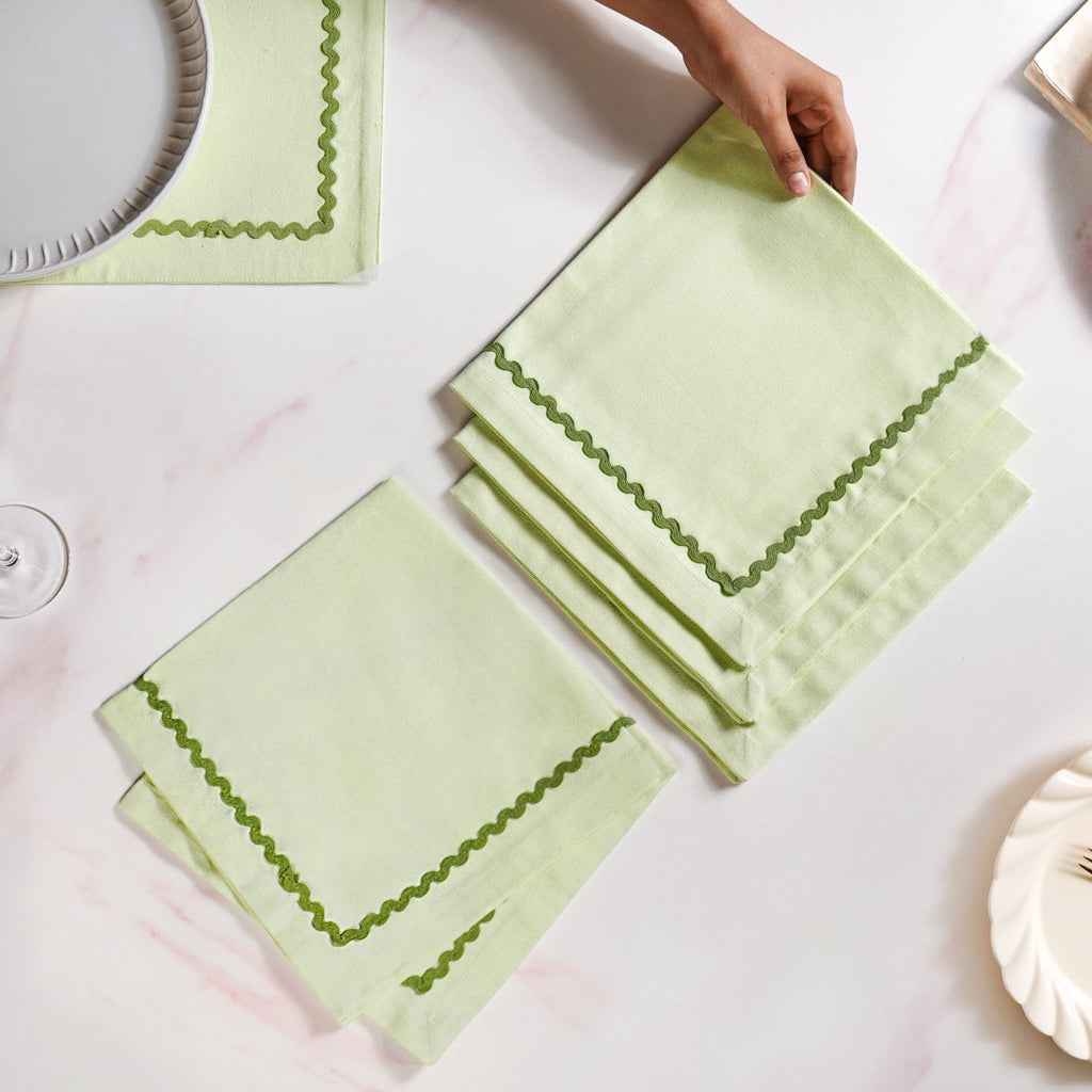 Isabelle Set Of 4 Green Cotton Rick Rack Napkins Nestasia