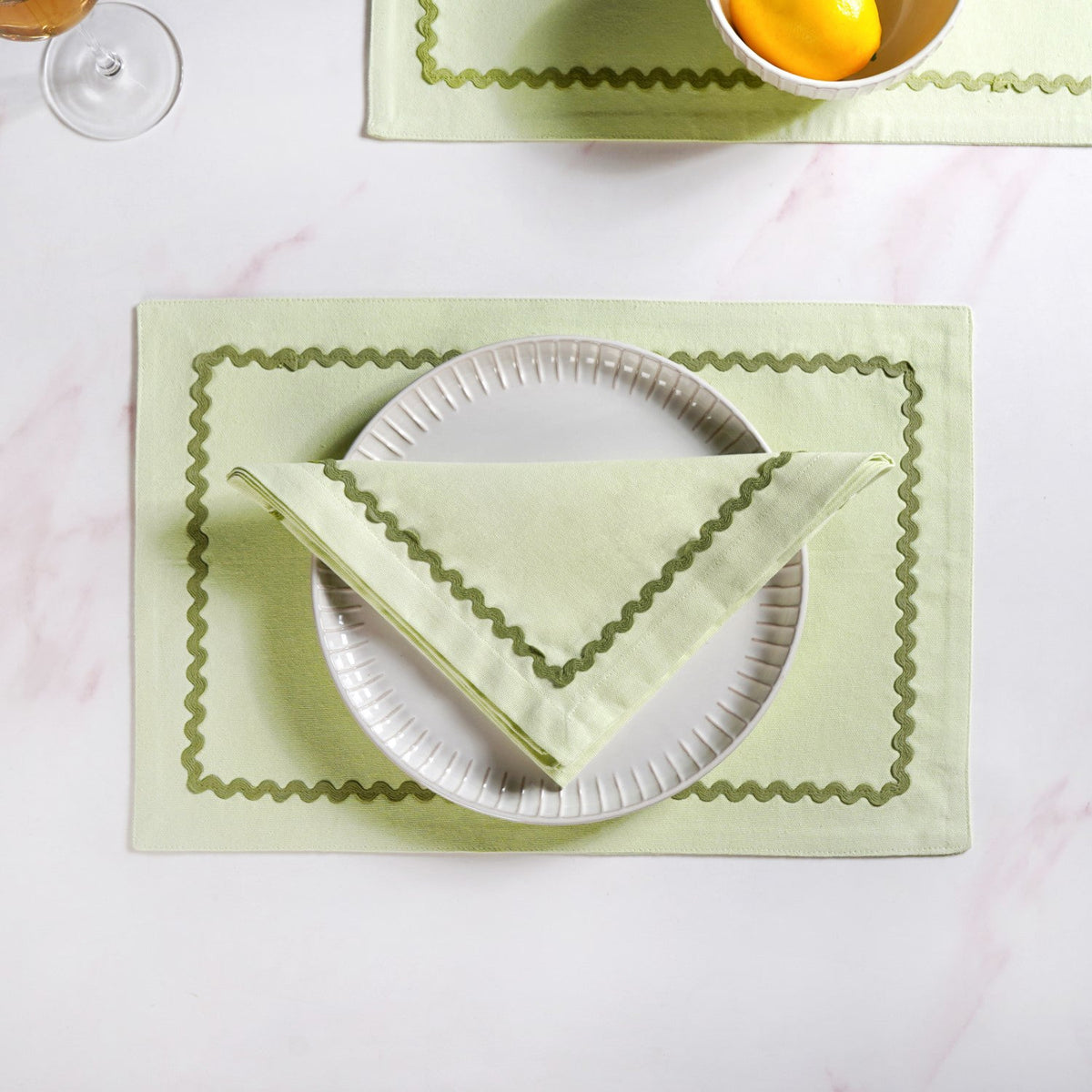 Isabelle Set Of 4 Green Cotton Rick Rack Napkins Nestasia