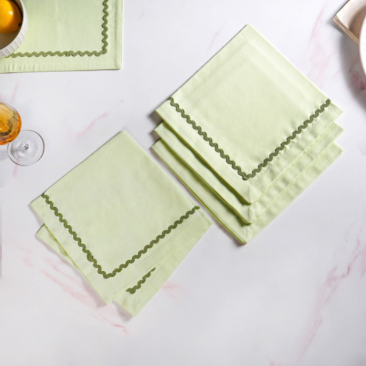 Isabelle Set Of 4 Green Cotton Rick Rack Napkins Nestasia