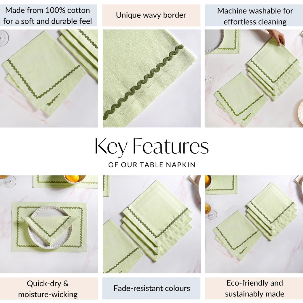 Isabelle Set Of 4 Green Cotton Rick Rack Napkins Nestasia