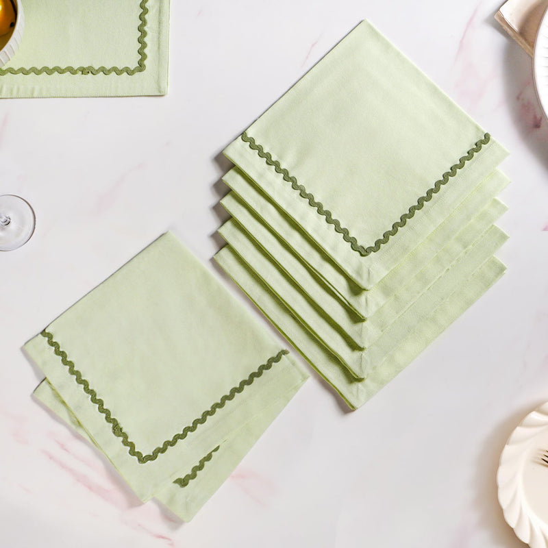 Isabelle Set Of 6 Green Cotton Napkins With Rick Rack Nestasia