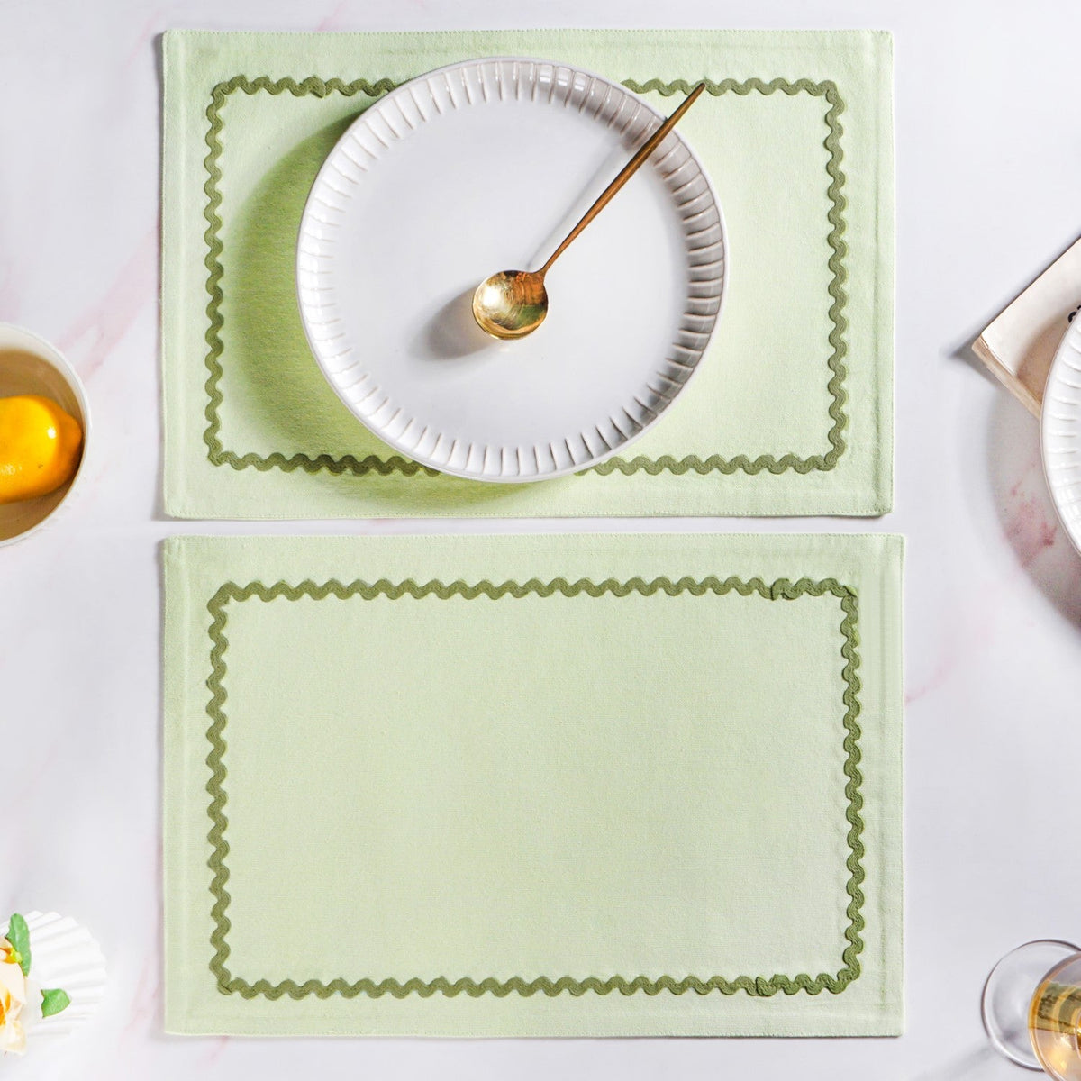 Isabelle Set Of 6 Green Table Mats With Rick Rack Nestasia