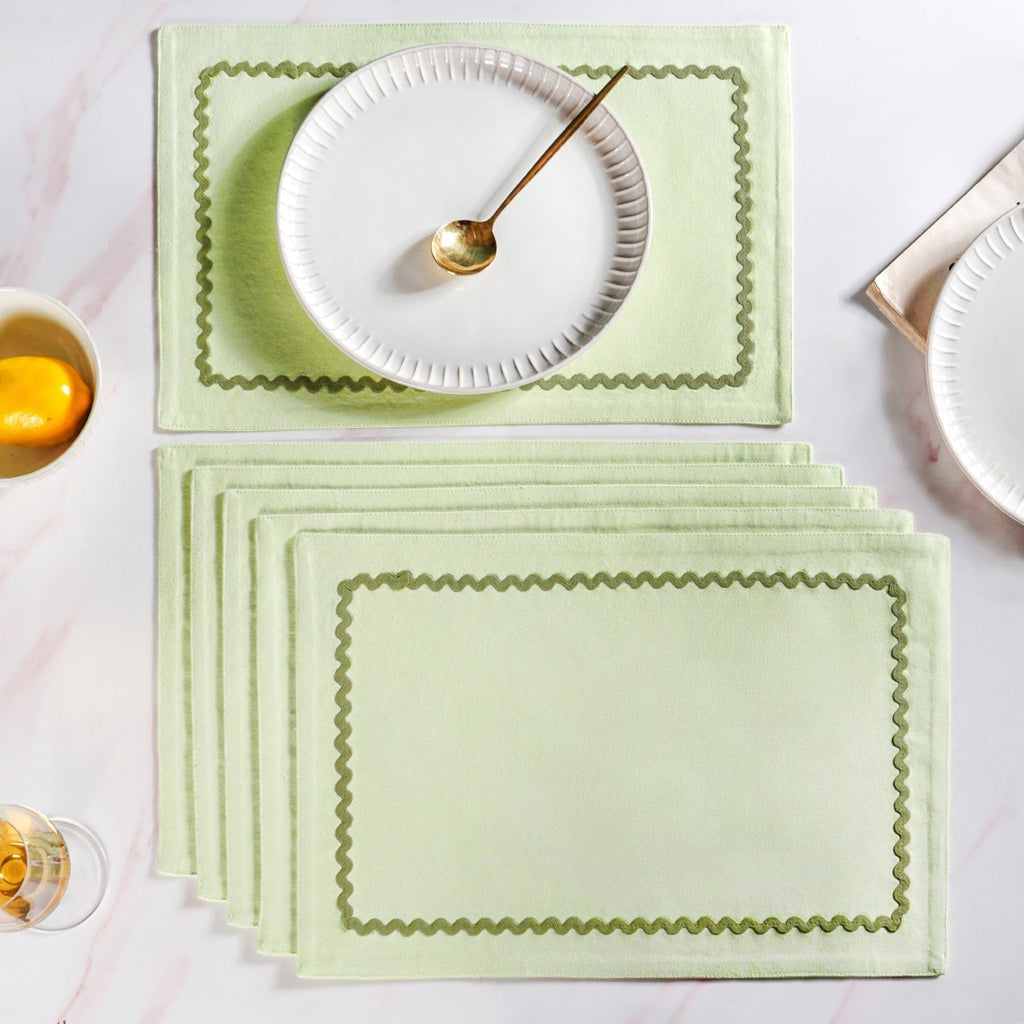 Isabelle Set Of 6 Green Table Mats With Rick Rack Nestasia